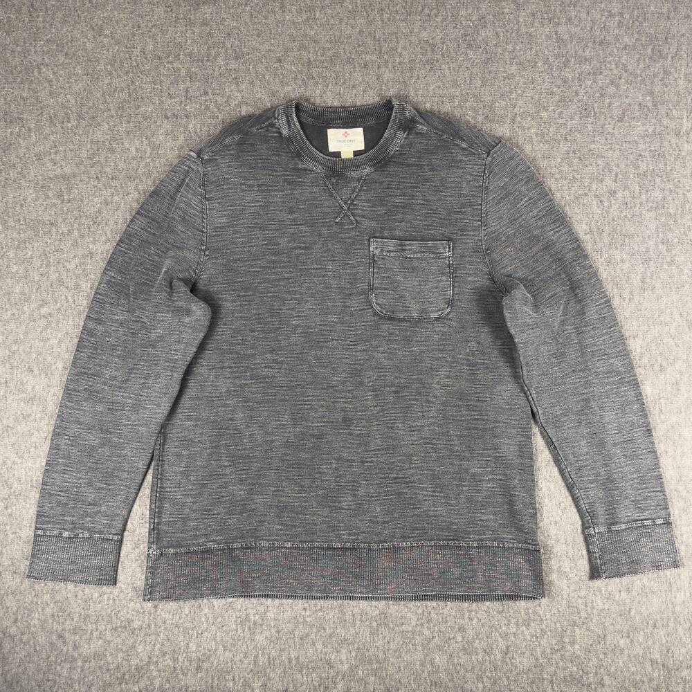 True Grit Sweatshirt Mens Medium Gray Cotton Crewneck Chest Pocket Knit Pullover